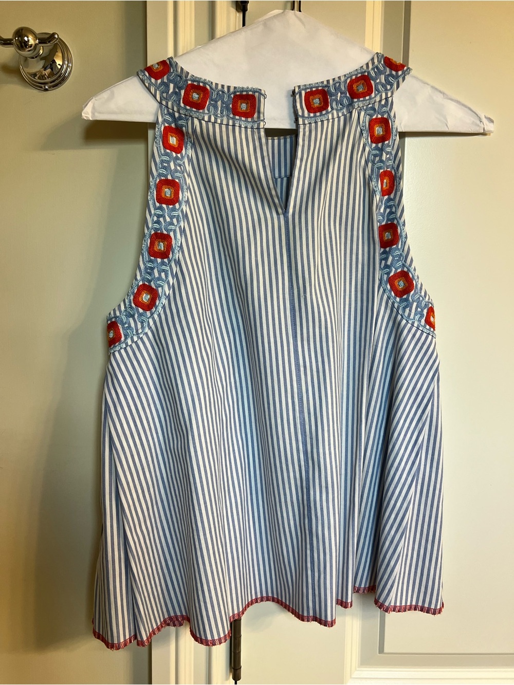 Tory Burch Striped Embroidered Halter Top - Picture 3 of 5